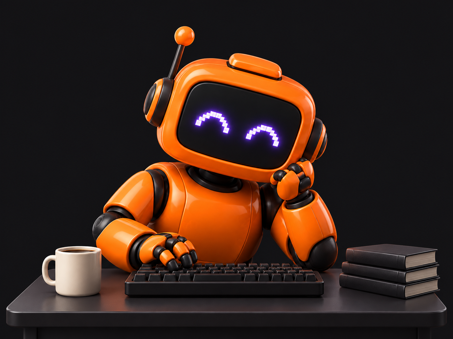 Campus robot at a desk